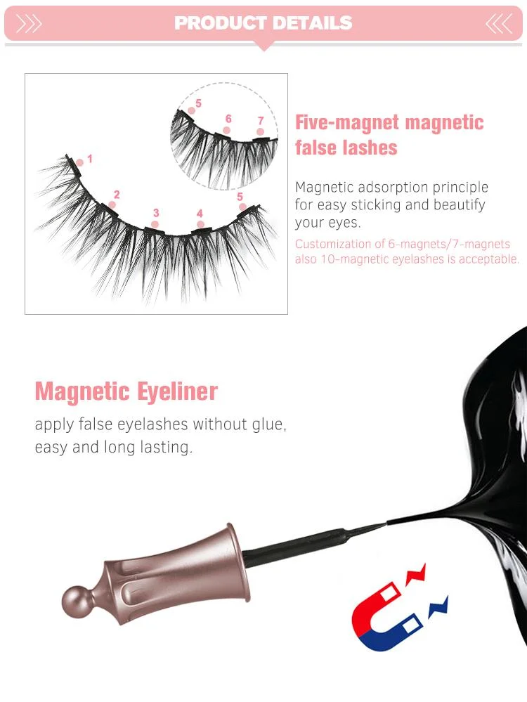 Own Brand 8d 6 Magnet Lashes Magnetic Eyelash Set Private Label 3D Magnetic False Eyelashes with Eyeliner